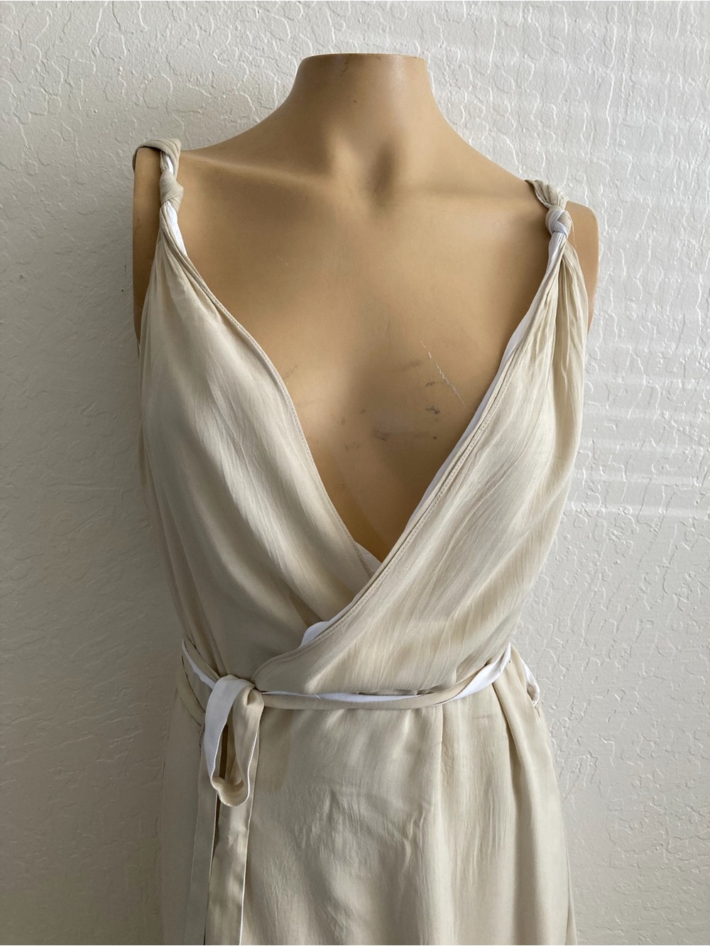 Armani Jeans Cream Knot-Shoulder Wrap Dress